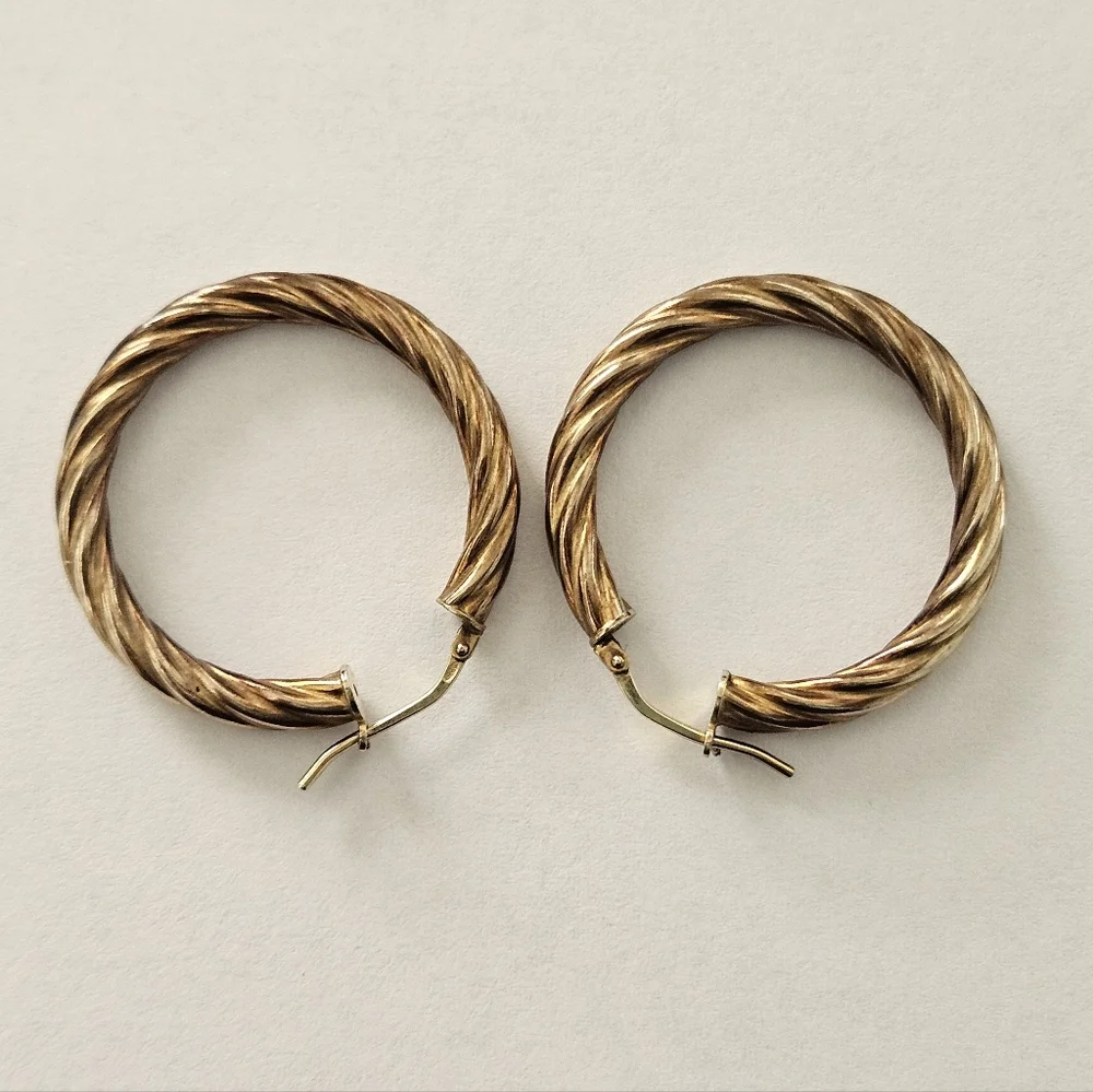 Vintage Sterling Silver Gold Plated Hoop Earrings Retro Bohemian Feminine